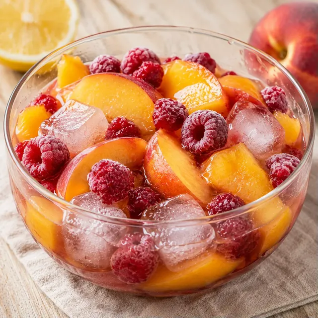 Pêche et framboises