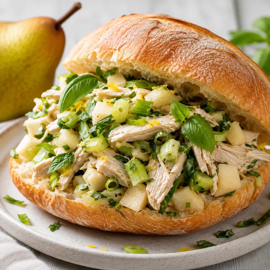 Poulet, poire et basilic