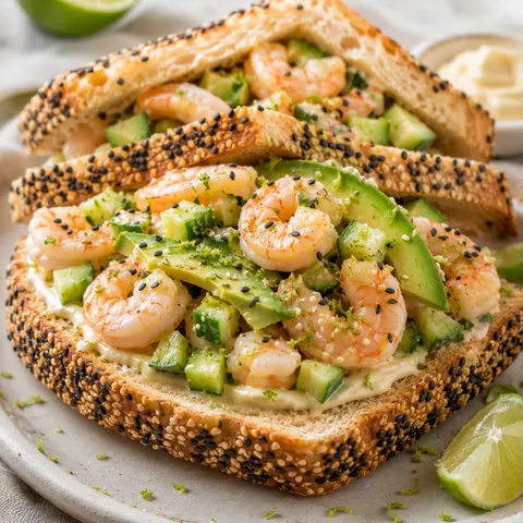 Crevettes et pain sésame