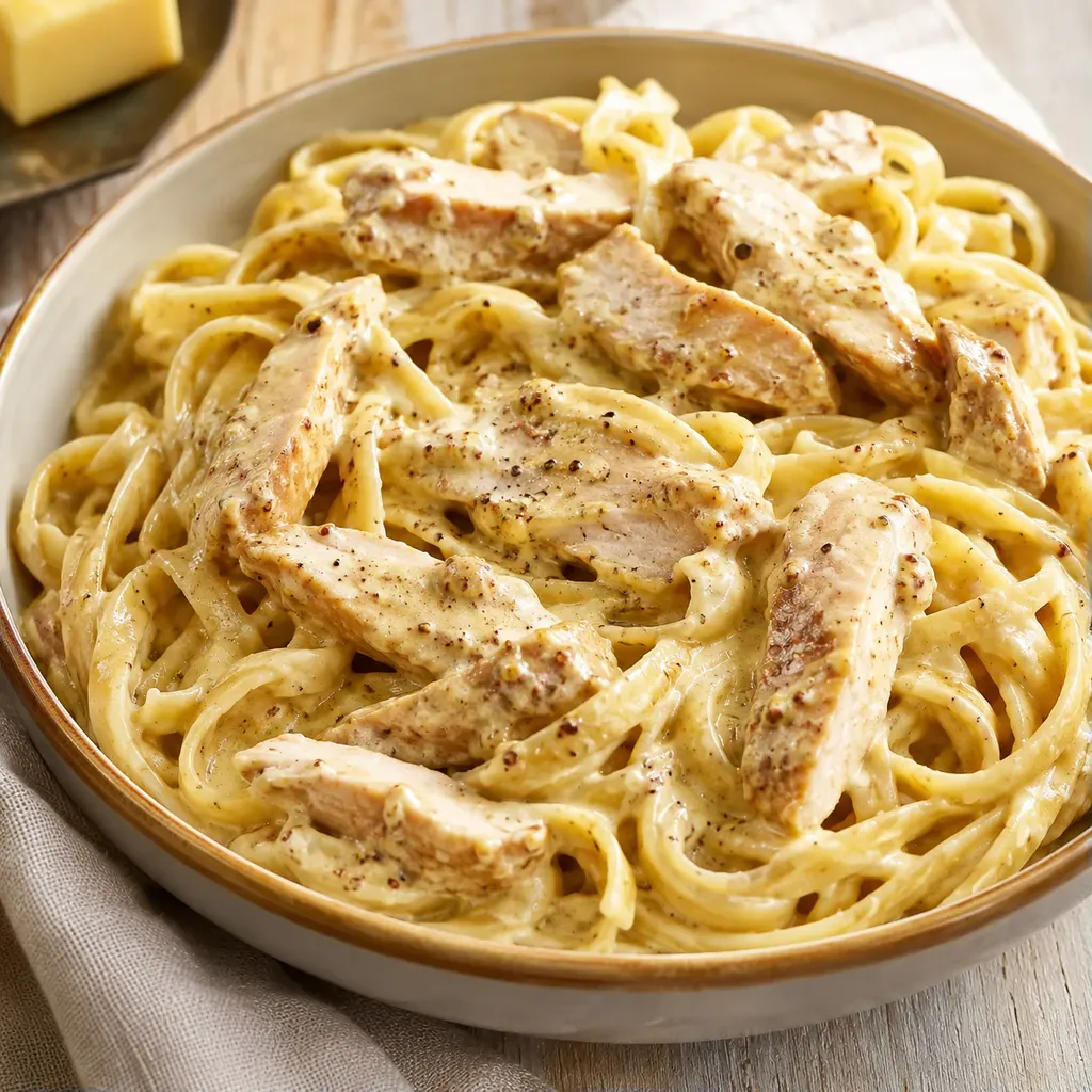 Poulet crème moutarde pâtes