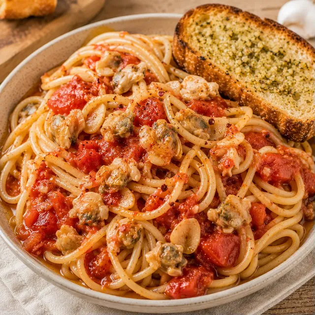 Pâtes, tomates et mactres