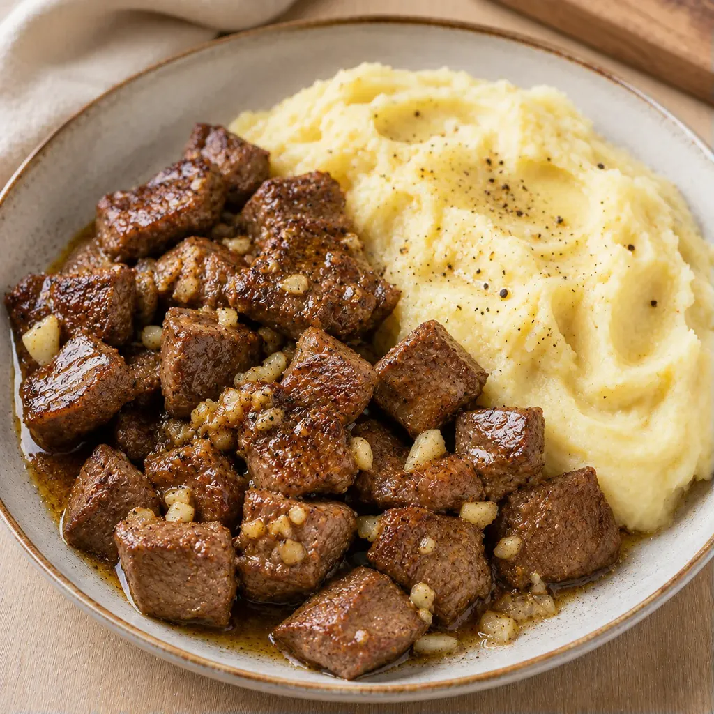 Steak beurre ail purée