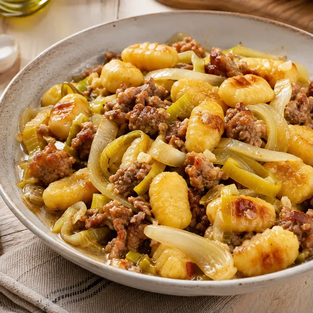 Gnocchis, saucisse et légumes