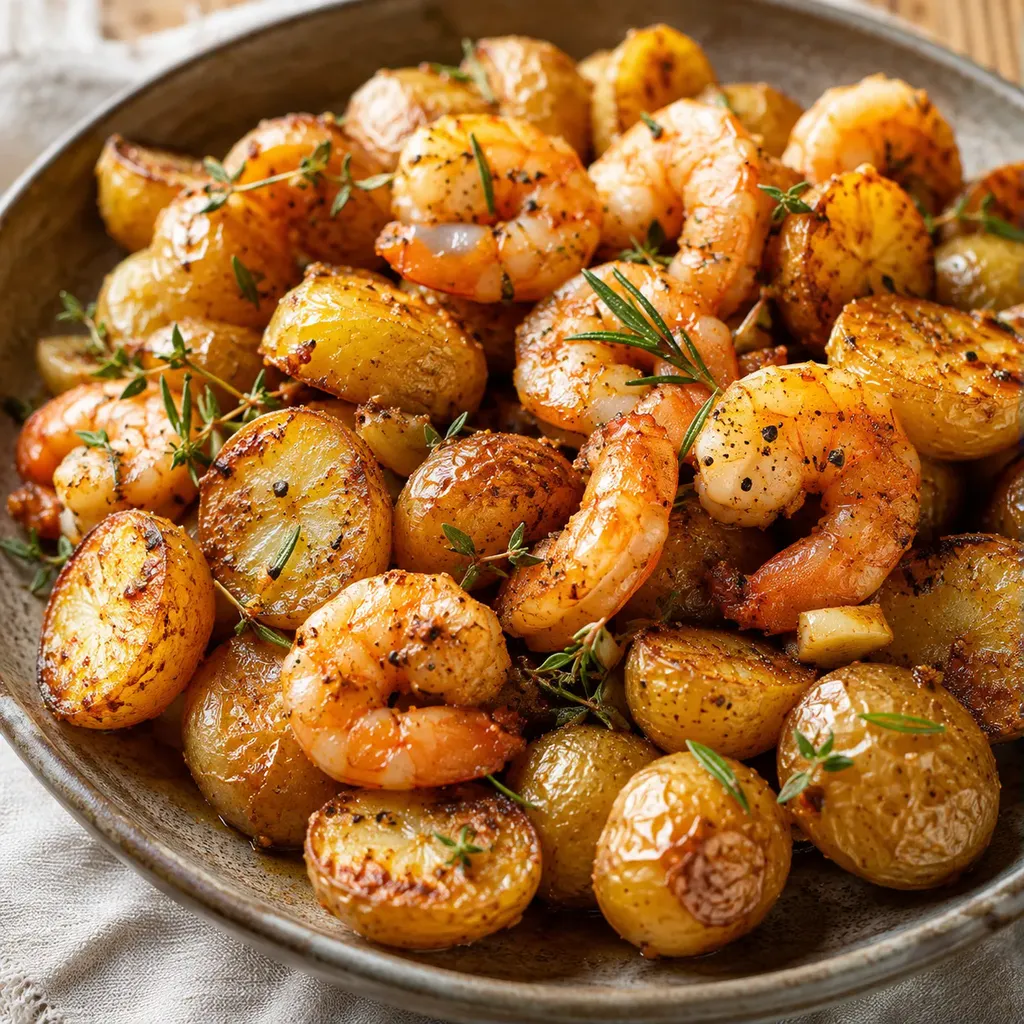 Crevettes et Pommes Dorées