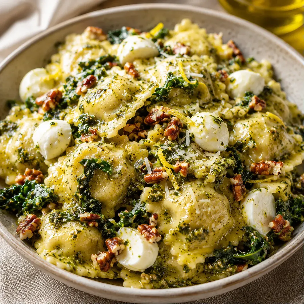 Raviolis pesto kale