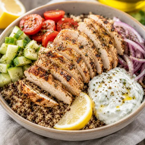 Bol poulet quinoa grec