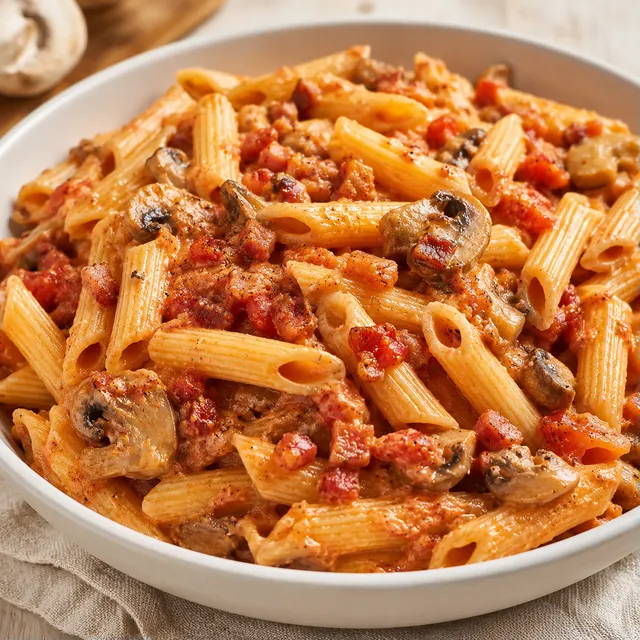 Pennes pancetta champignons