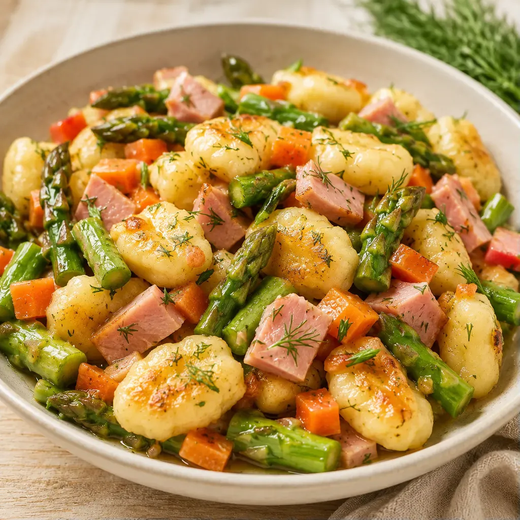 Asperges et gnocchis dorés