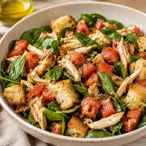 Panzanella légumineuses poulet