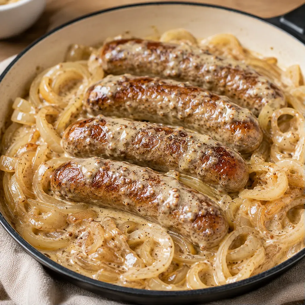 Moutarde et saucisses oignons