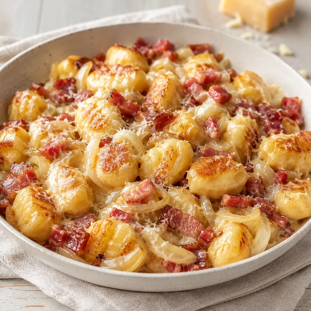 Gnocchis carbonara dorés