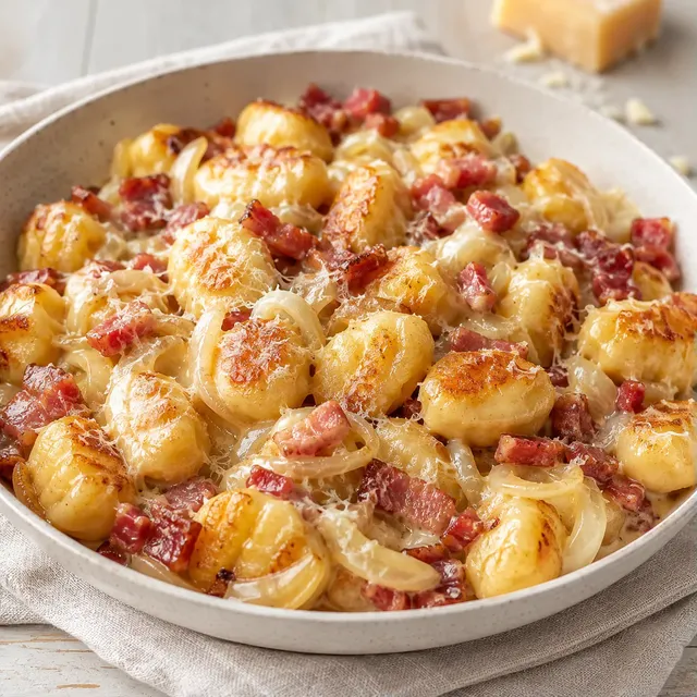 Gnocchis carbonara dorés
