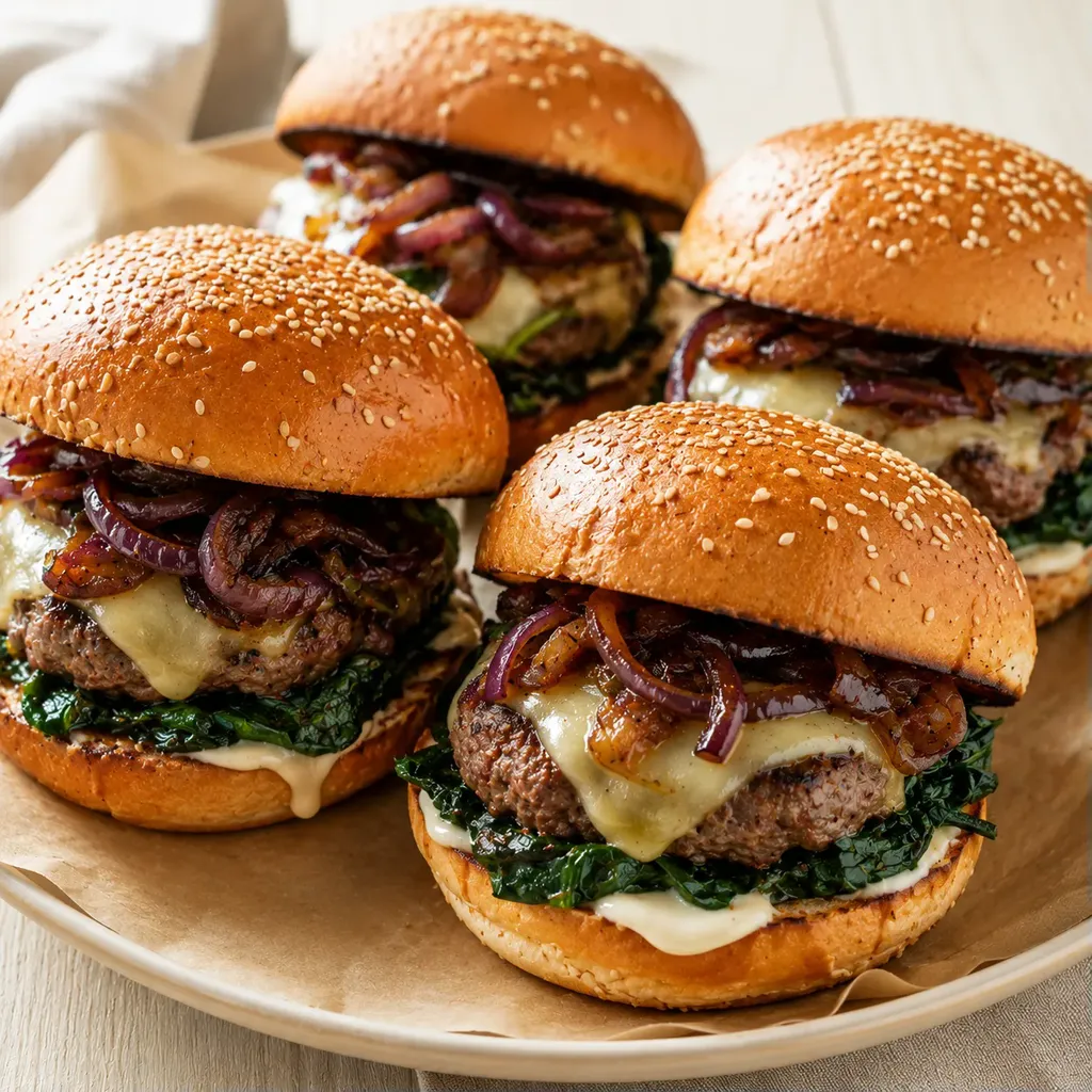 Burgers oignons épinards