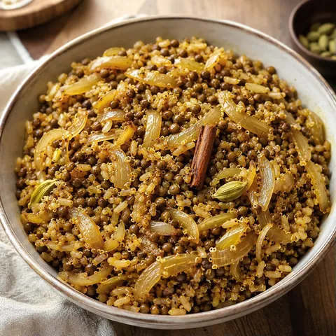 Lentilles et riz brun