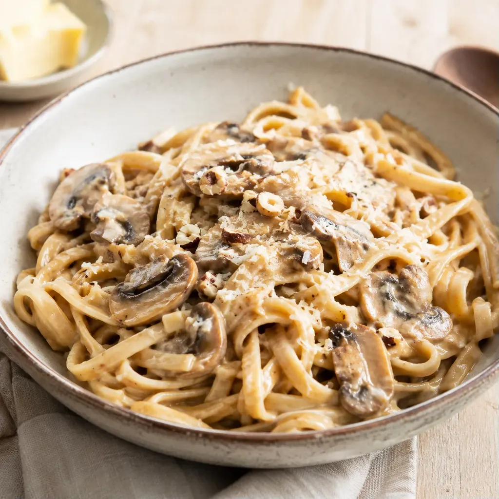 Pâtes crémeuses champignons