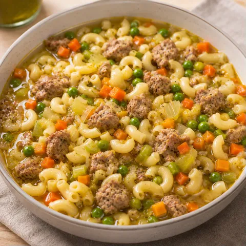 Pâtes saucisse pois doux