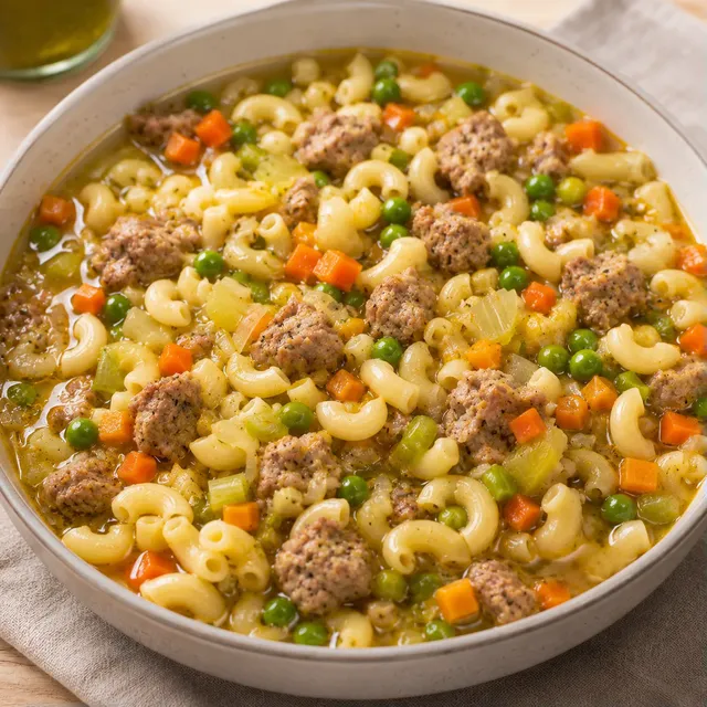 Pâtes saucisse pois doux