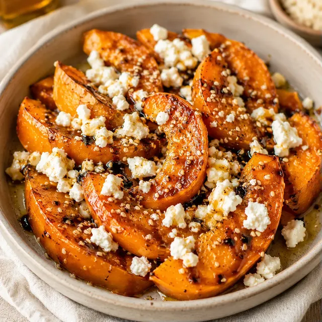 Courge rôtie, feta, touche de miel
