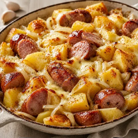 Pommes saucisse fromage