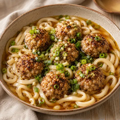 Boulettes quinoa porc udon