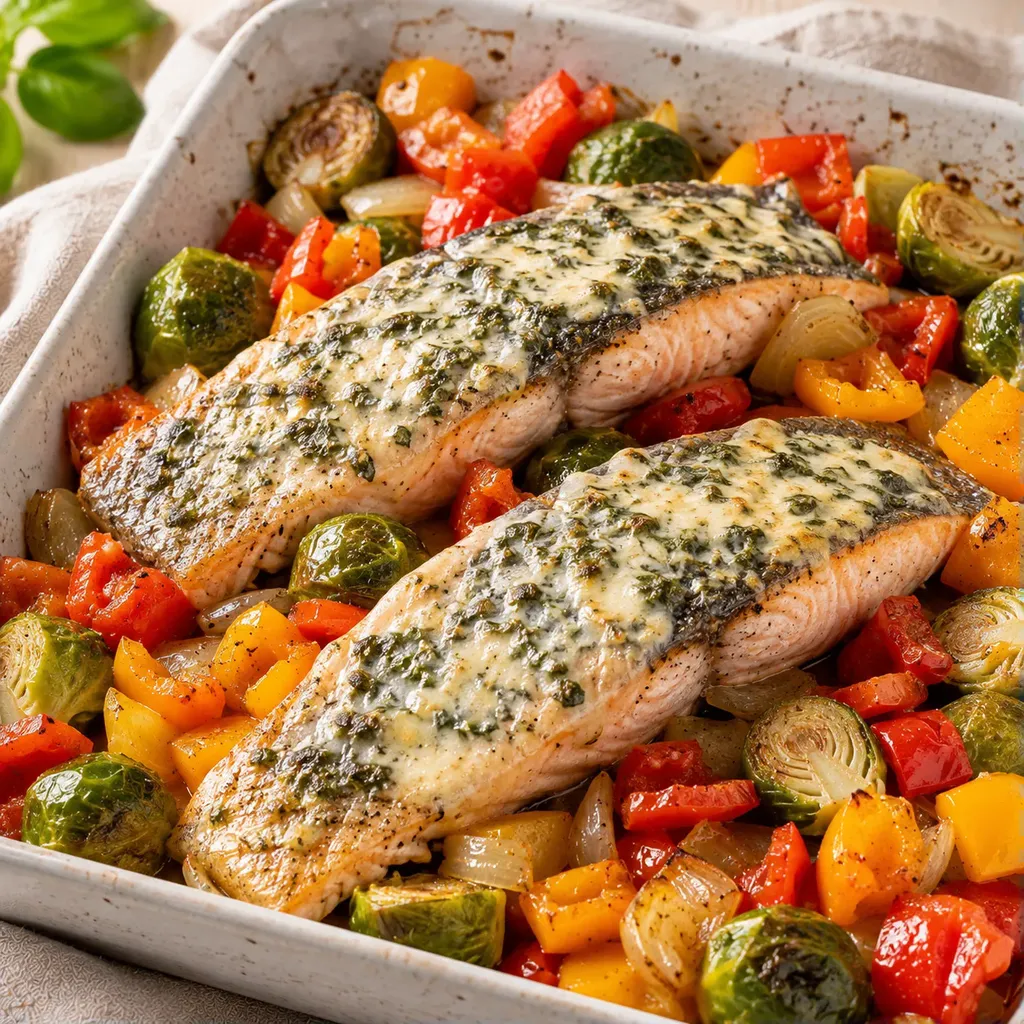 Truite légumes basilic four