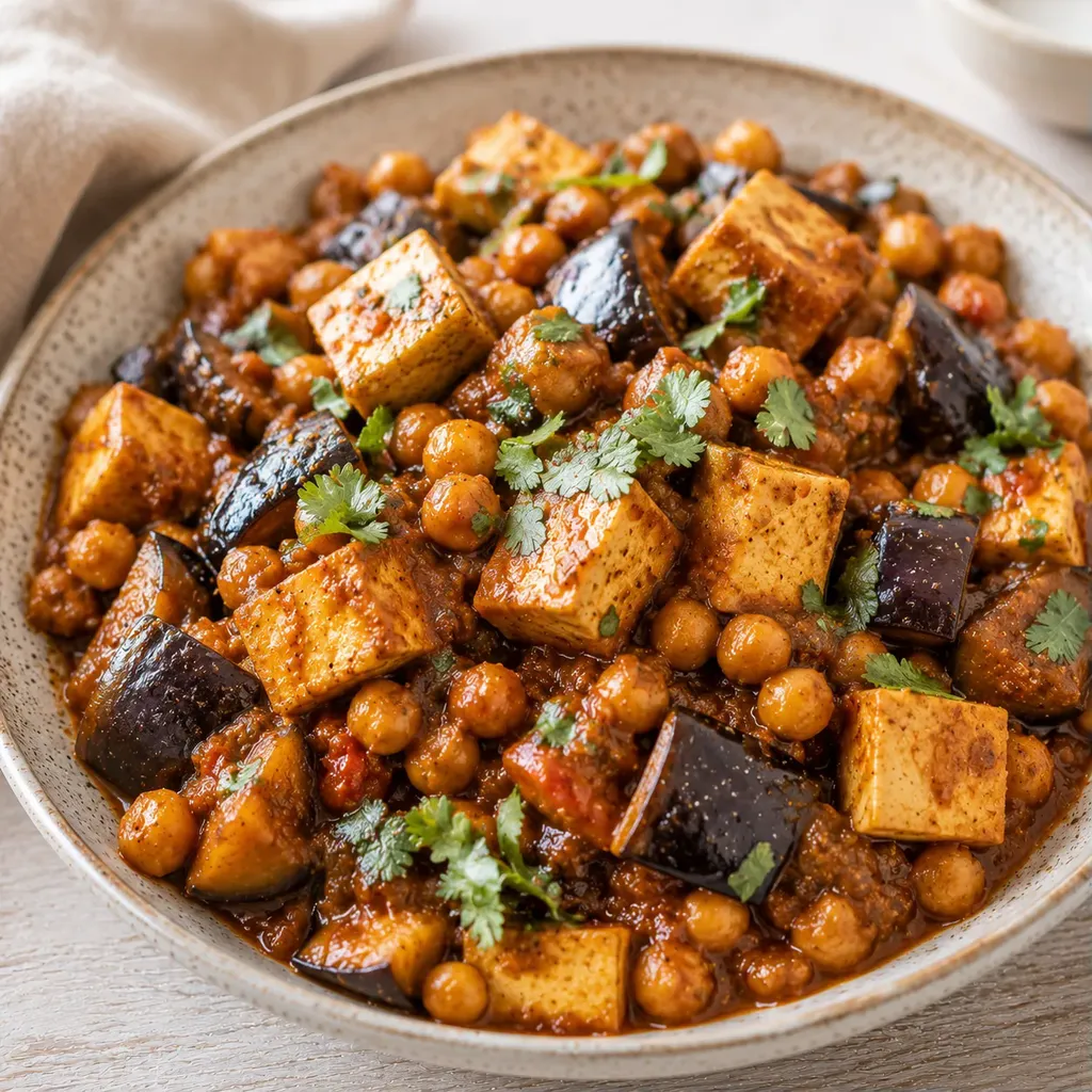 Aubergine tofu pois chiches