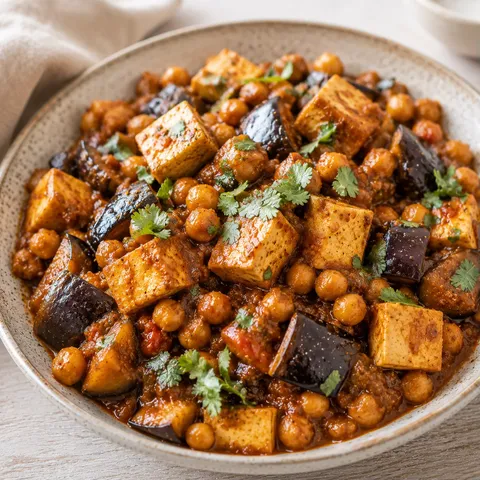 Aubergine tofu pois chiches