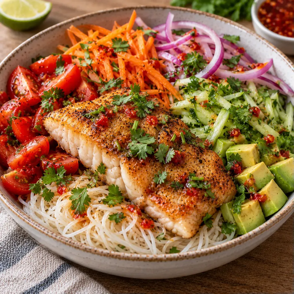Poisson vermicelles légumes