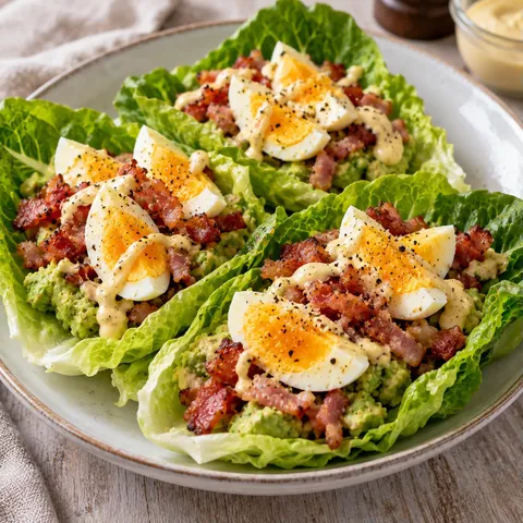 Avocat œufs lardons laitue
