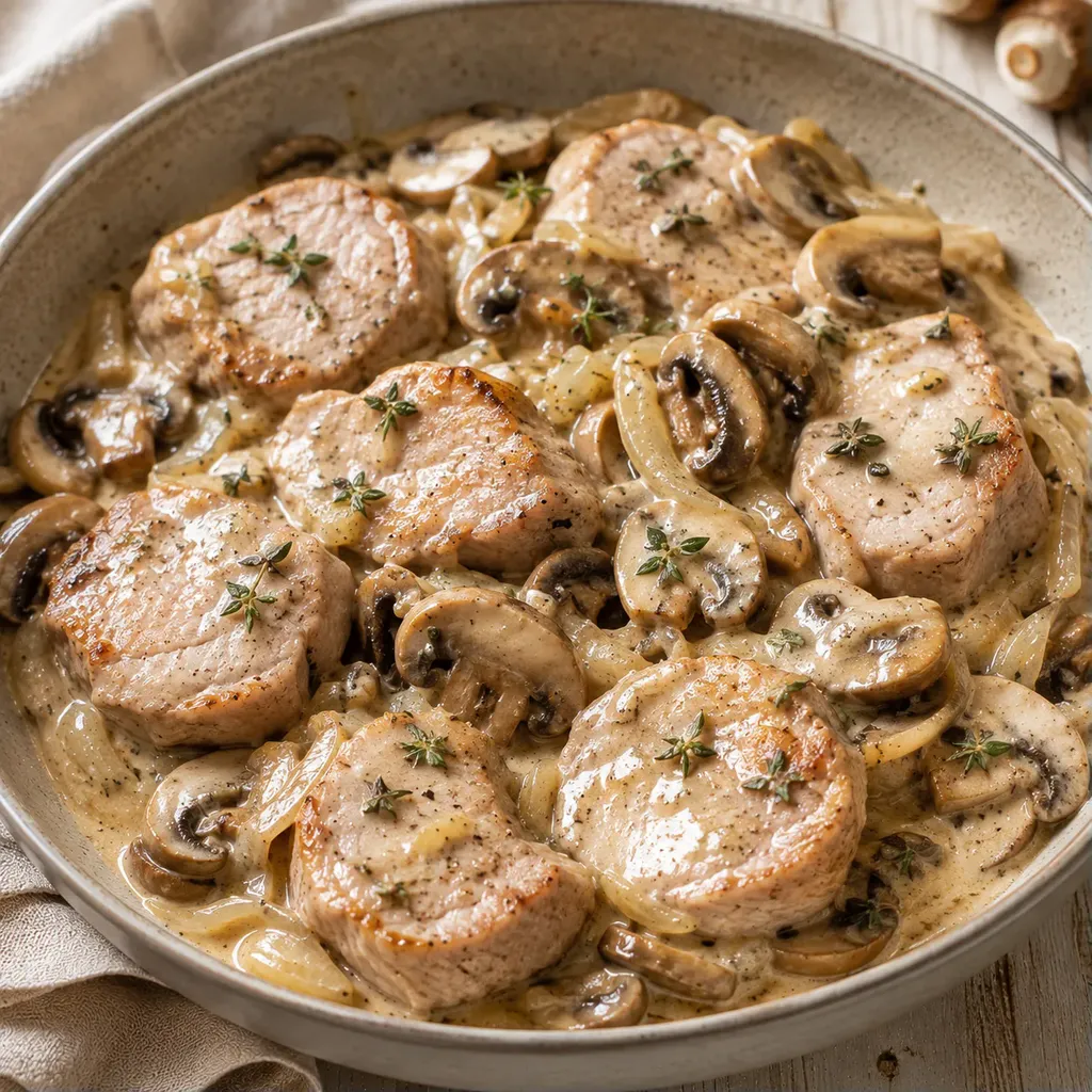 Porc champignons crème