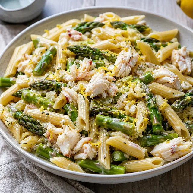 Crabe citron asperges pâtes