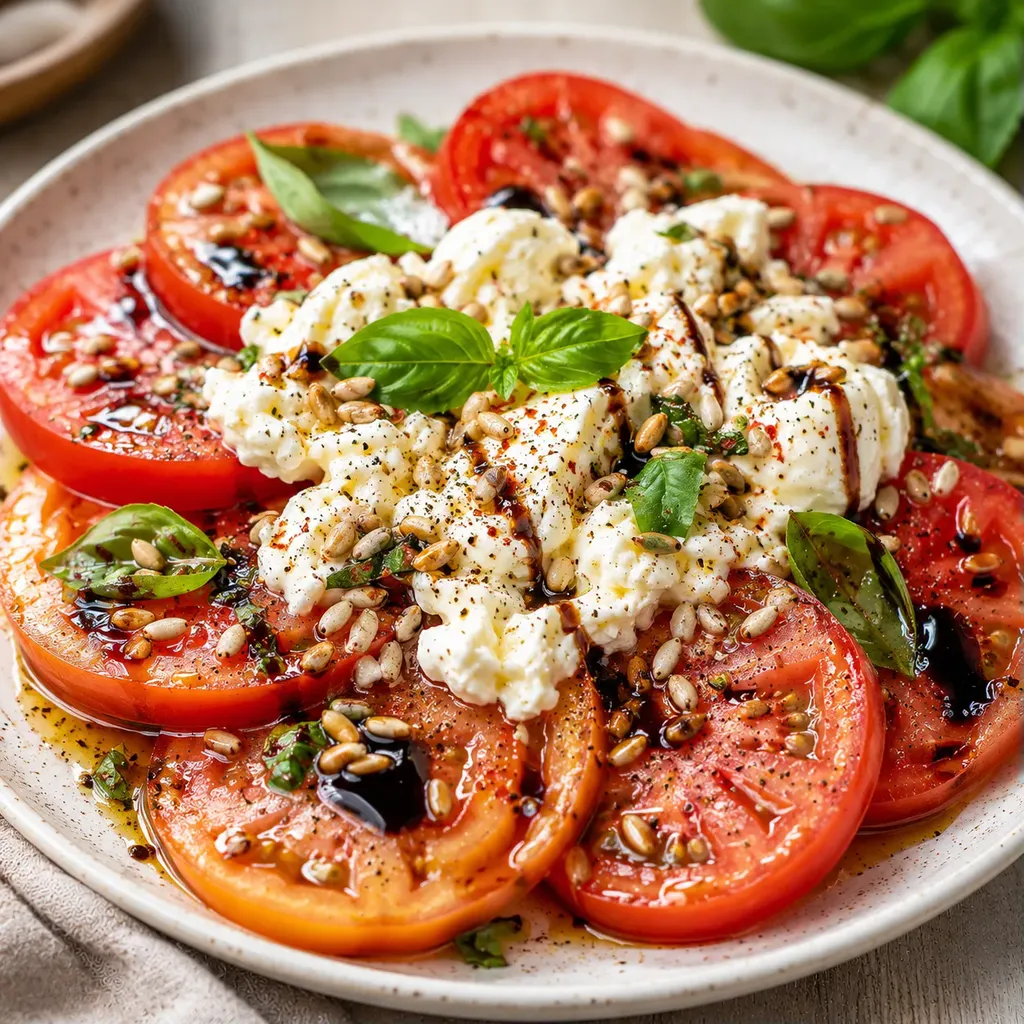 Stracciatella basilic tomates