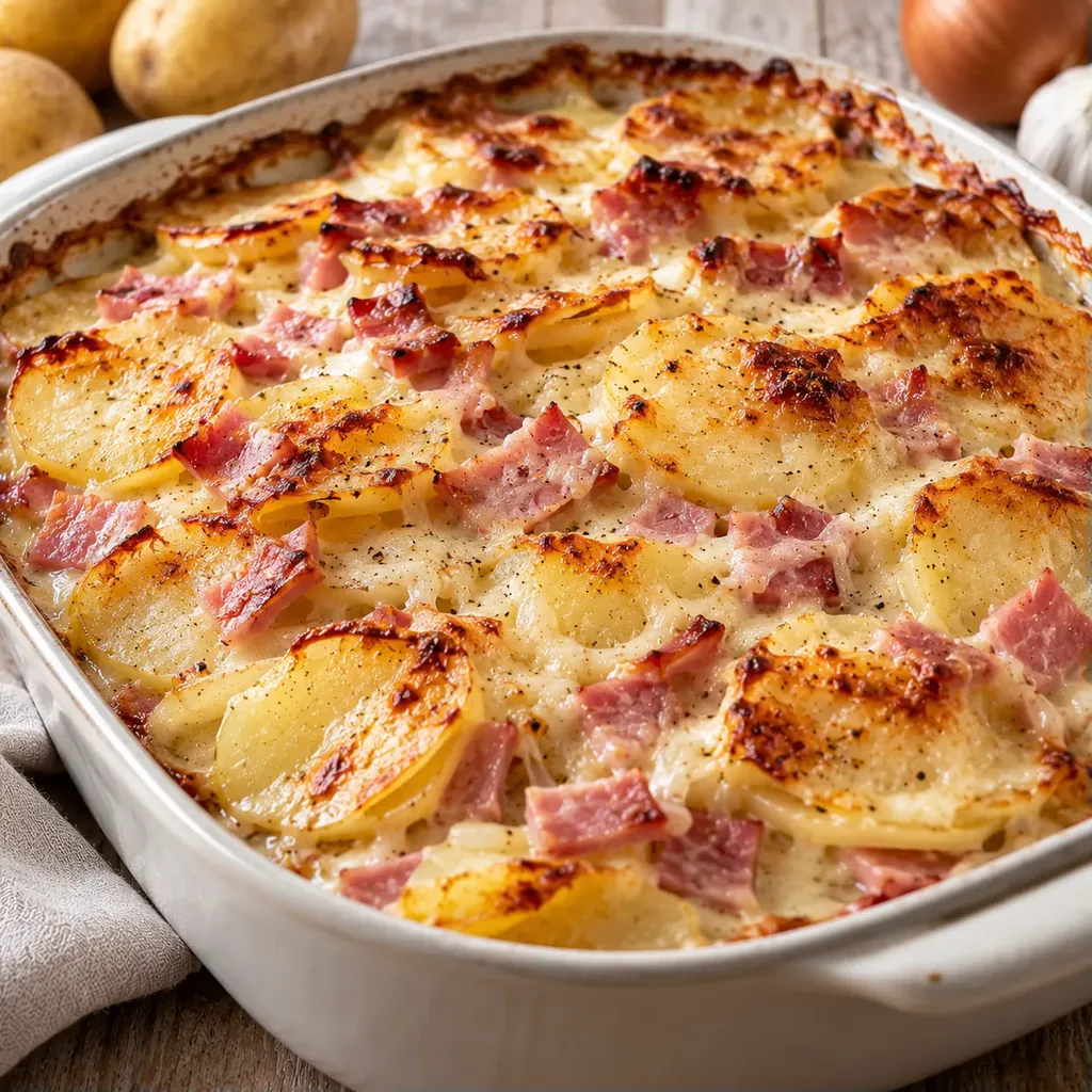 Gratin doré pommes jambon