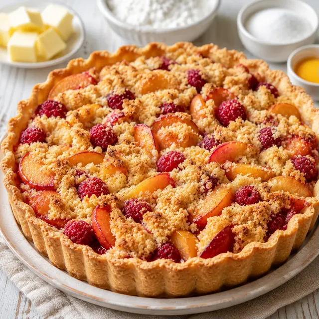 Tarte aux fruits et crumble croquant