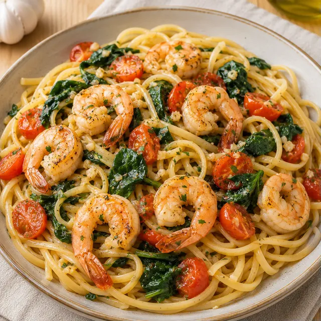 Pâtes crevettes ail beurre