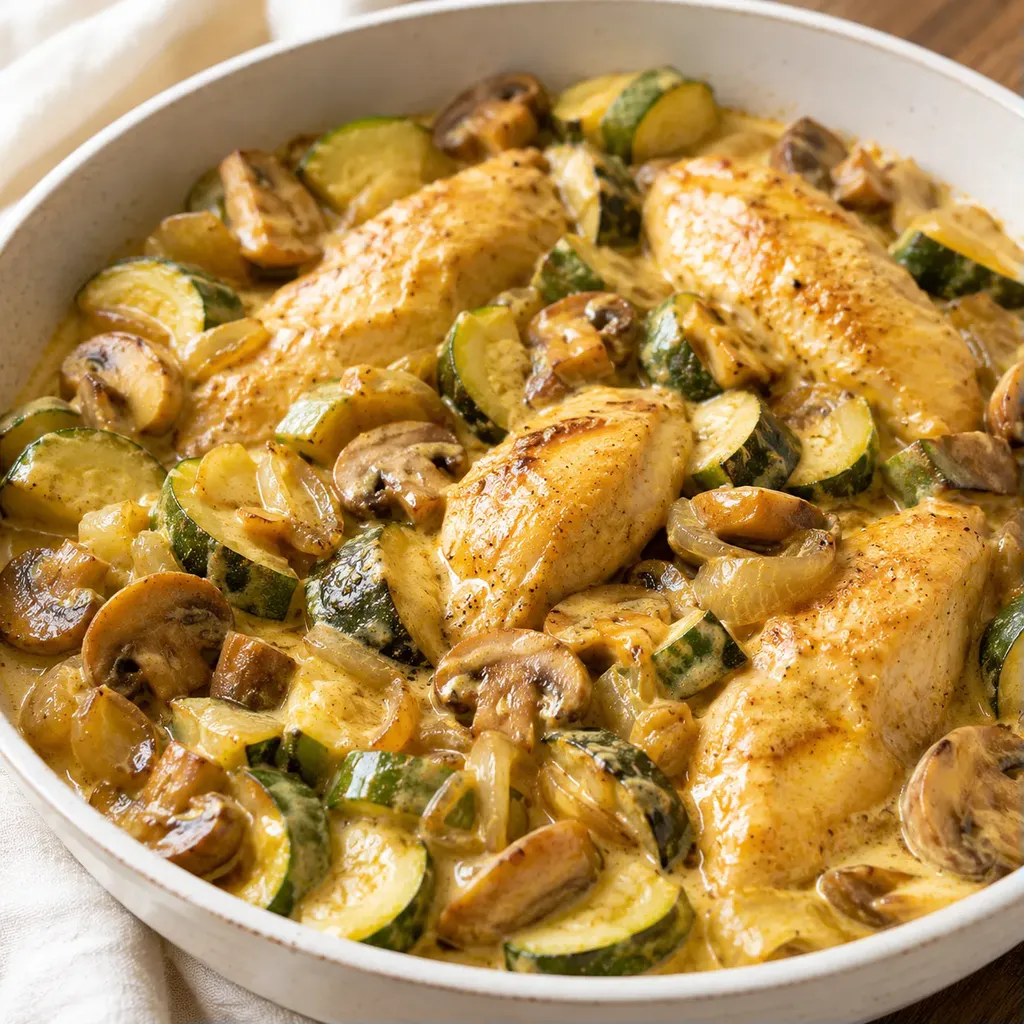 Courgettes champignons poulet