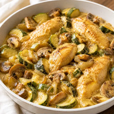 Courgettes champignons poulet