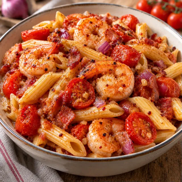 Tomates crevettes pancetta