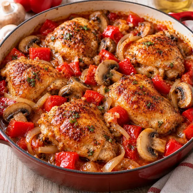 Poulet cacciatore champignons vin