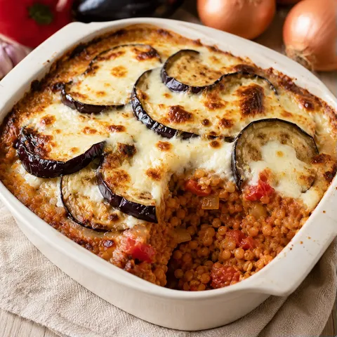 Délice aubergines lentilles corail