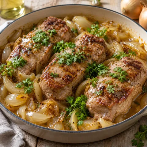 mignon porc oignons