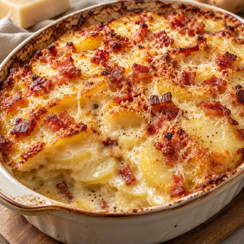 Pommes bacon gratin parmesan