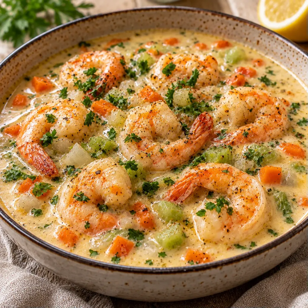 Crevettes en soupe onctueuse