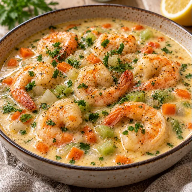 Crevettes en soupe onctueuse