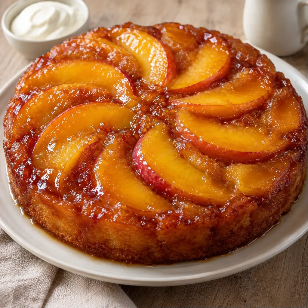 Gâteau tendre aux pêches