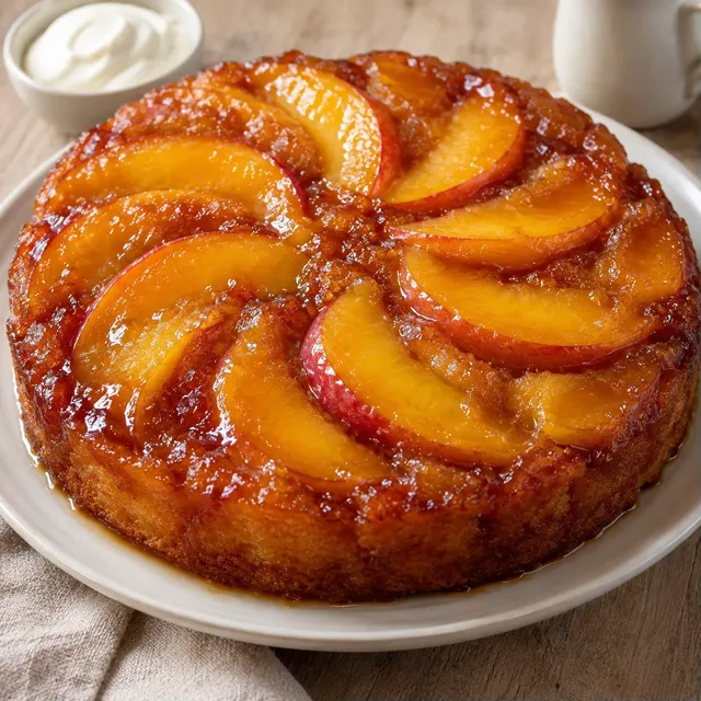 Gâteau tendre aux pêches