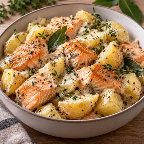 Saumon pommes herbes