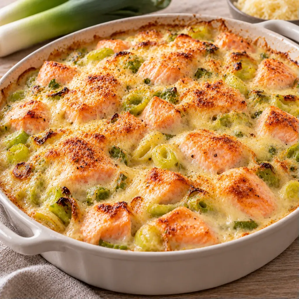 Saumon poireaux gratin