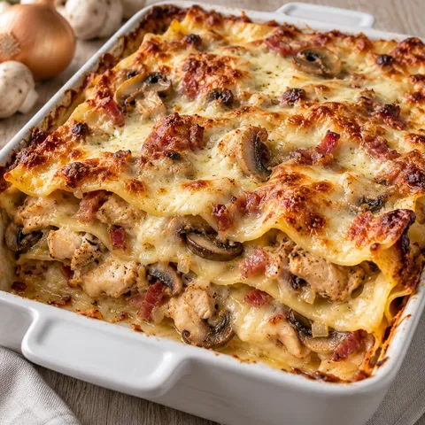 Poulet, pancetta, lasagne