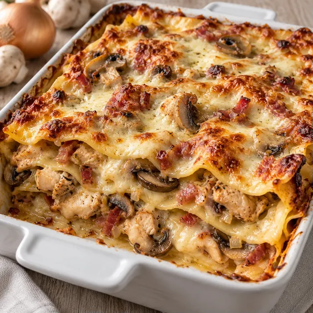 Poulet, pancetta, lasagne